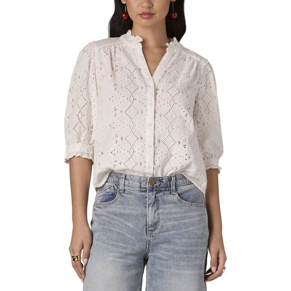 Wit & Wisdom Womens  Ruffle Woven Top, White